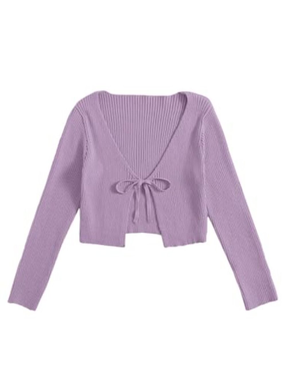 Knit Cardigan Sweater Tie Front Long Sleeve V Neck Shrug Crop Top